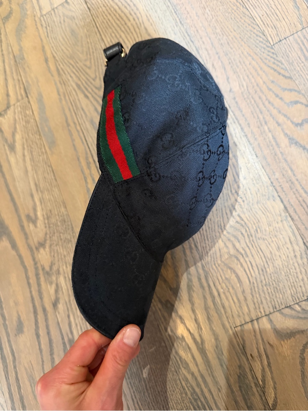 VINTAGE Gucci Black GG Canvas Baseball Cap with Green and Red Web Stripe - Picture 2 of 9